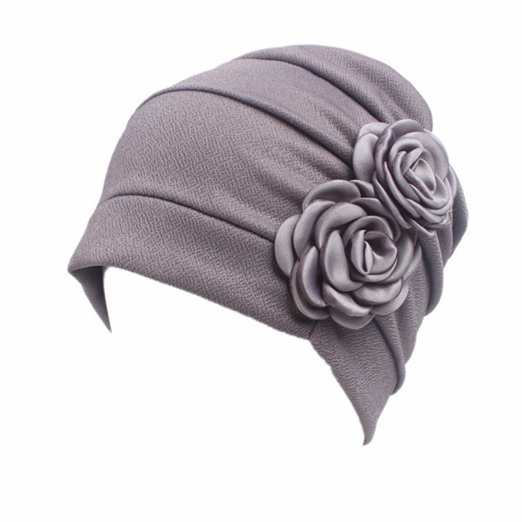 Flower Wrinkled Pull-over Confinement Chemotherapy Cap, Size:One Size(Gray)