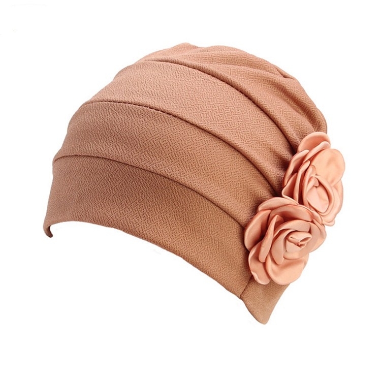 Flower Wrinkled Pull-over Confinement Chemotherapy Cap, Size:One Size(Khaki)