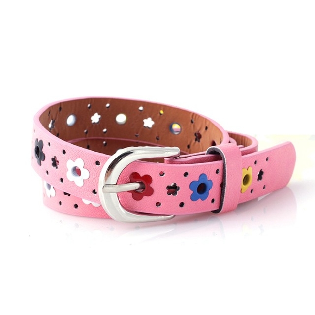 Flowers Pattern Hollow PU Leather Belt for Children(Pink)