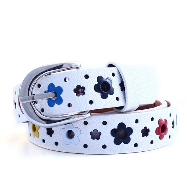 Flowers Pattern Hollow PU Leather Belt for Children(White)