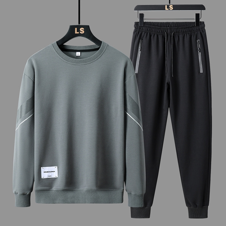 FLQS188 Spring and Autumn Round Collar Pullover Sweatshirt Set Men Casual Sports Clothes, Size: 2XL(Grey)