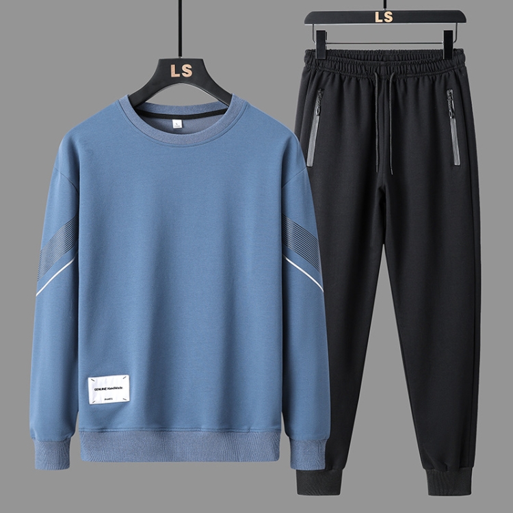 FLQS188 Spring and Autumn Round Collar Pullover Sweatshirt Set Men Casual Sports Clothes, Size: L(Blue)