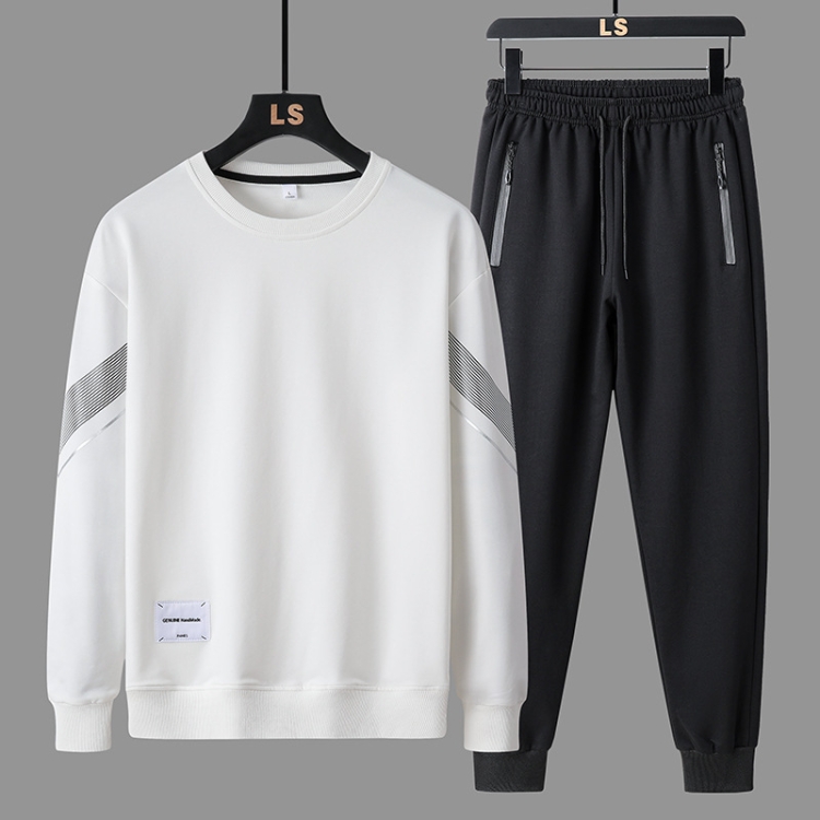 FLQS188 Spring and Autumn Round Collar Pullover Sweatshirt Set Men Casual Sports Clothes, Size: L(White)