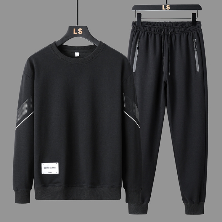 FLQS188 Spring and Autumn Round Collar Pullover Sweatshirt Set Men Casual Sports Clothes, Size: XL(Black)
