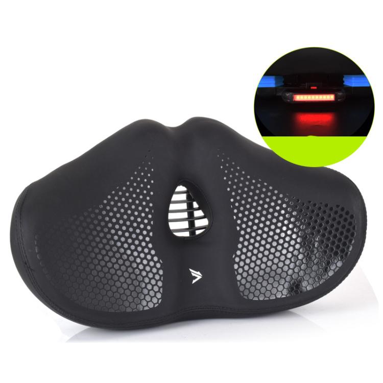 FMFXTRA Thickened Bicycle Saddle Mountain Bike Shaped Saddle, Color: Black+Tail Light