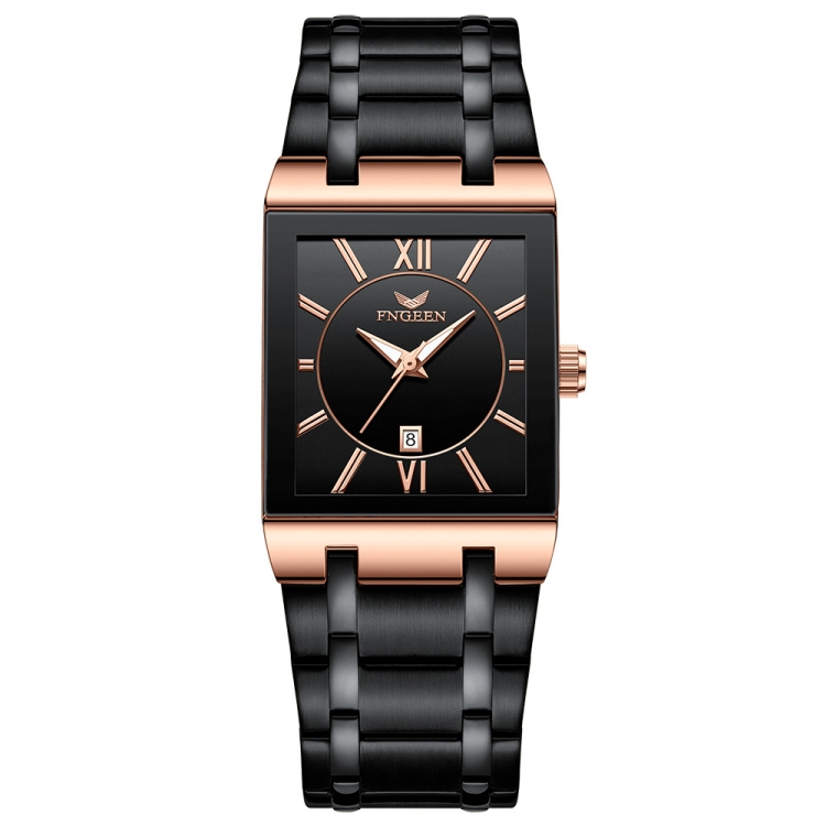 FNGEEN 3627 Waterproof Calendar Men Square Watch(Black Belt Rose Shell Black Surface)