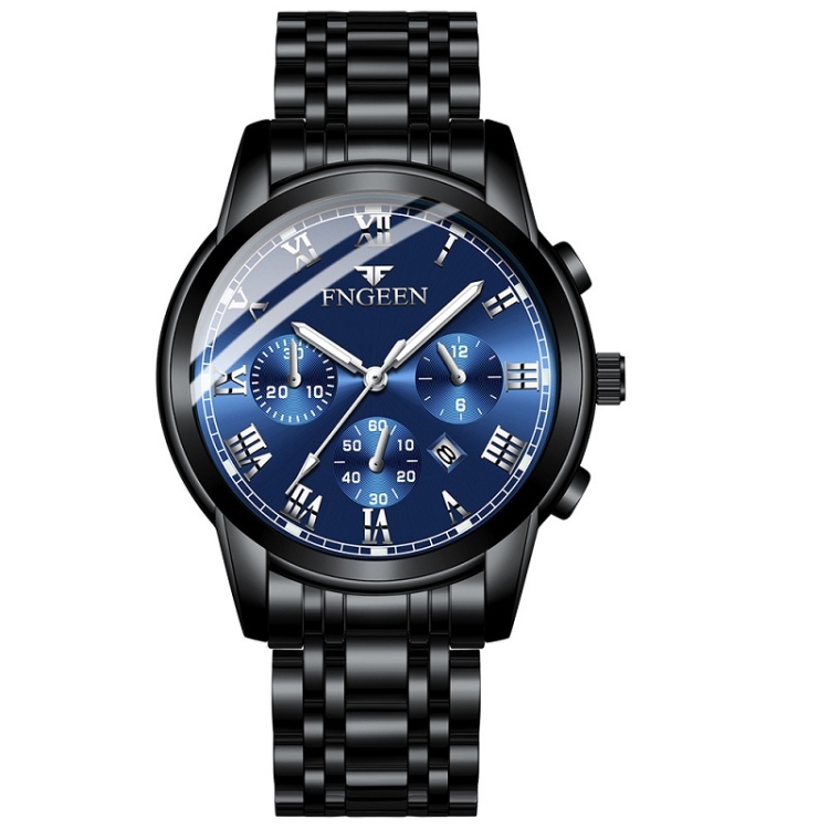 FNGEEN 4006 Men Trendy Waterproof Quartz Watch(Black Steel Blue Surface)