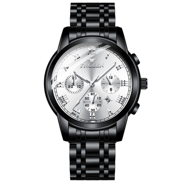 FNGEEN 4006 Men Trendy Waterproof Quartz Watch(Black Steel White Surface)