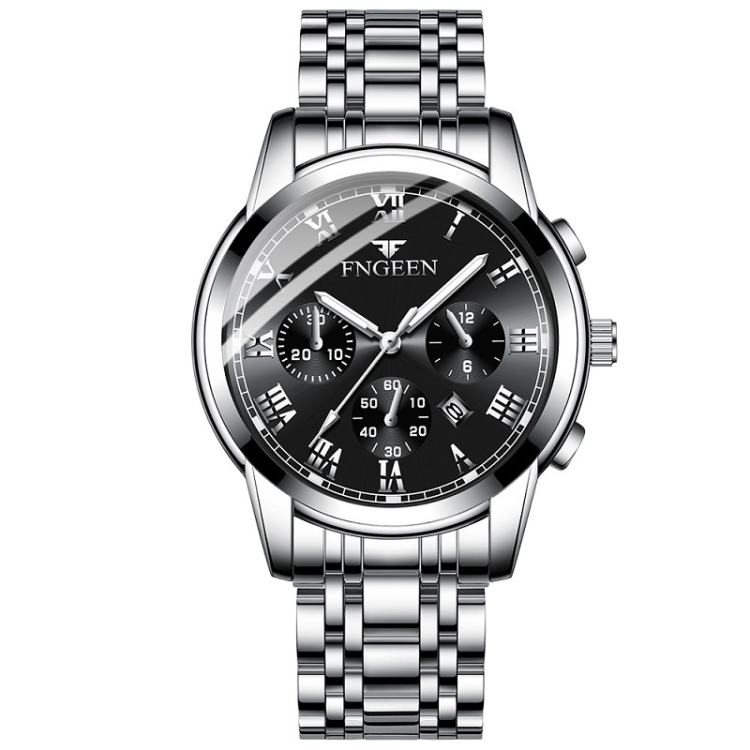 FNGEEN 4006 Men Trendy Waterproof Quartz Watch(White Steel Black Surface)