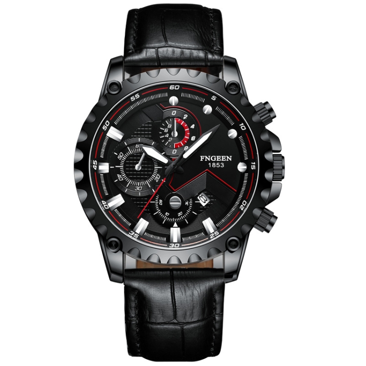 FNGEEN 5757 Men Waterproof Sports Fashion Stainless Steel Watch(Black Leather Black Steel Black Surface)