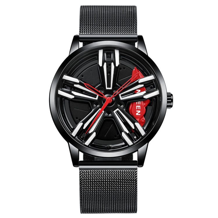 FNGEEN L001 Motorcycle Element Wheel Metal Men Watch(Black Net Black Steel Red Surface)