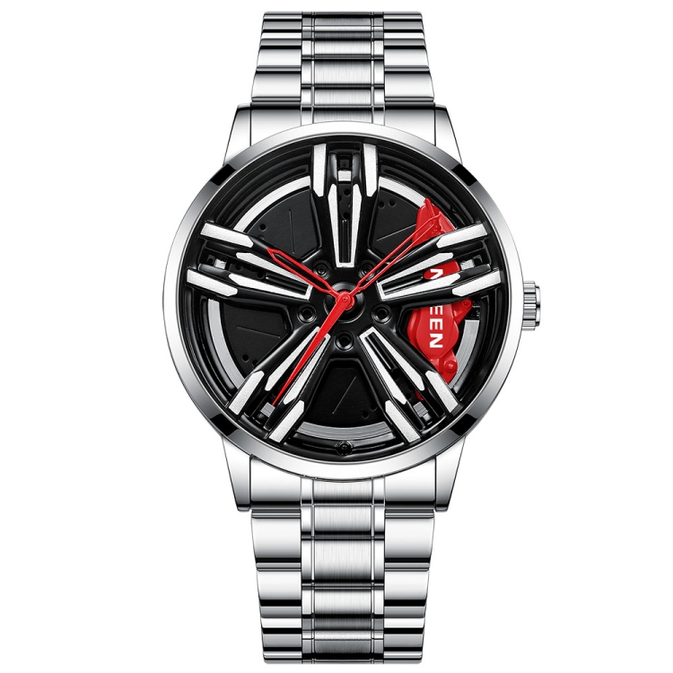 FNGEEN L001 Motorcycle Element Wheel Metal Men Watch(White Steel Red Surface)