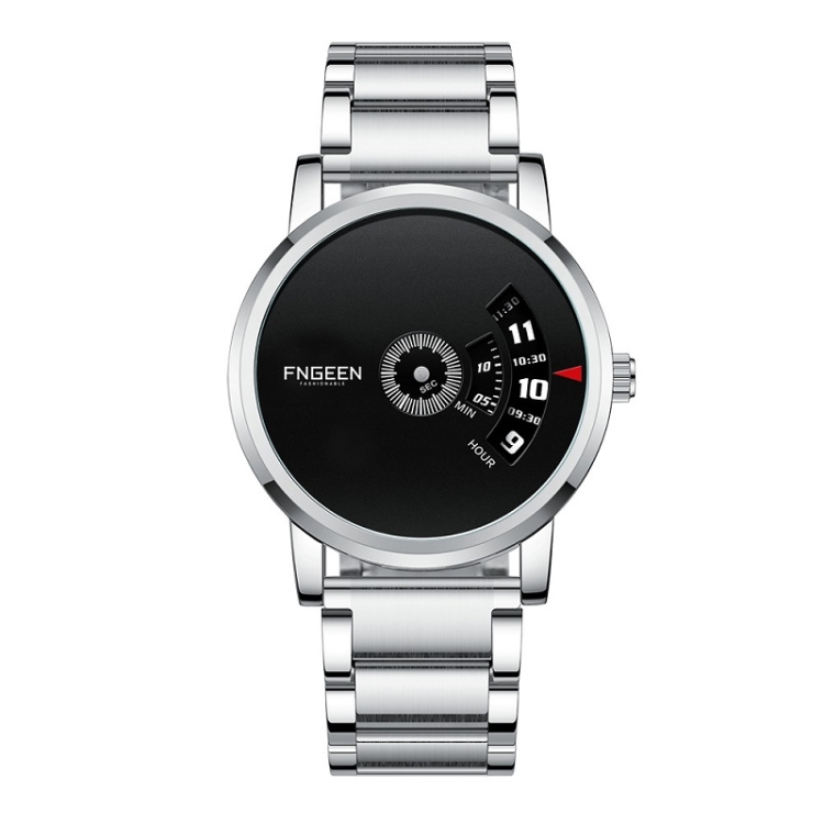 FNGEEN S230 Men Non-Pointer Quartz Watch(White Steel Black Surface)
