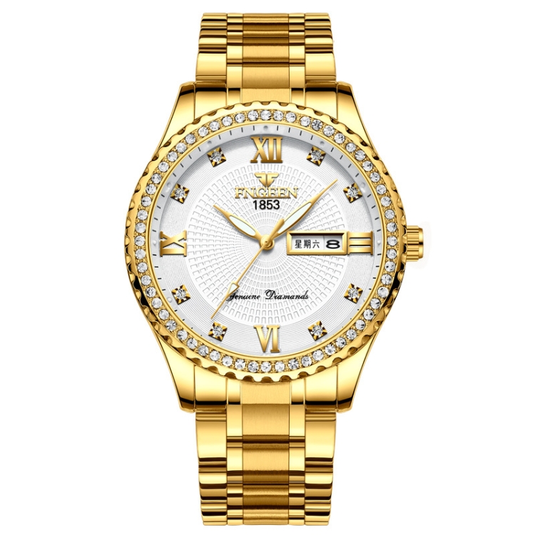 FNGEEN S888 Men Local Non Mechanical Solid Belt Watch Luminous Quartz Watch(Full Gold White Surface)