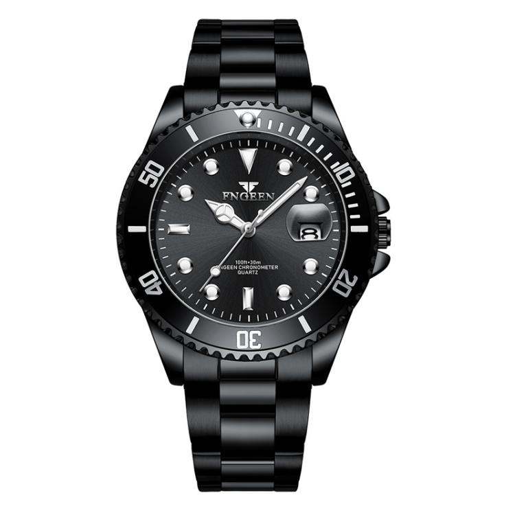 FNGEEN S925 Men Luminous Quartz Watch Sporty Steel Calendar Watch(Black Steel-Black Surface)