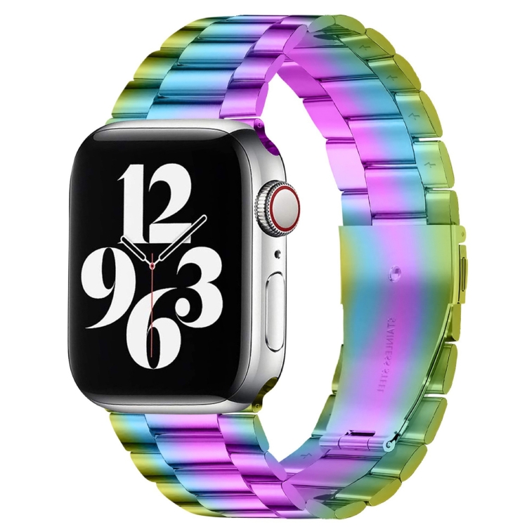 Fold Buckle 3 Beads Stainless Steel Watch Band For Apple Watch Ultra 49mm&Watch Ultra 2 49mm / Series 10 46mm / 9&8&7 45mm / SE 3&SE 2&6&SE&5&4 44mm / 3&2&1 42mm(Colour)