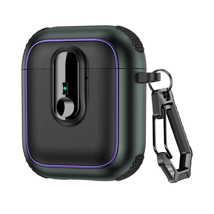 For AirPods 1 / 2 Armor Magnetic Wireless Earphones Case with Security Lock(Black Army Green)