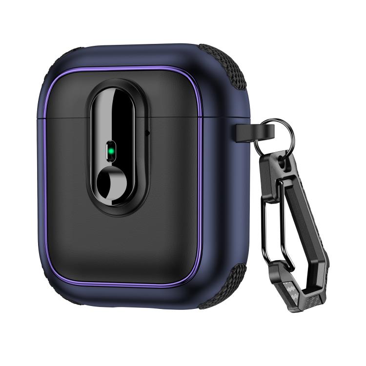 For AirPods 1 / 2 Armor Magnetic Wireless Earphones Case with Security Lock(Black Dark Blue)