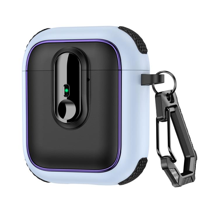 For AirPods 1 / 2 Armor Magnetic Wireless Earphones Case with Security Lock(Black Light Blue)