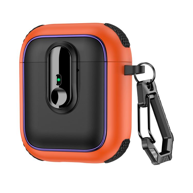 For AirPods 1 / 2 Armor Magnetic Wireless Earphones Case with Security Lock(Black Orange)