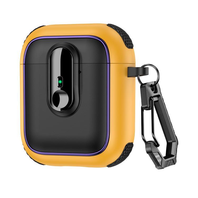 For AirPods 1 / 2 Armor Magnetic Wireless Earphones Case with Security Lock(Black Yellow)
