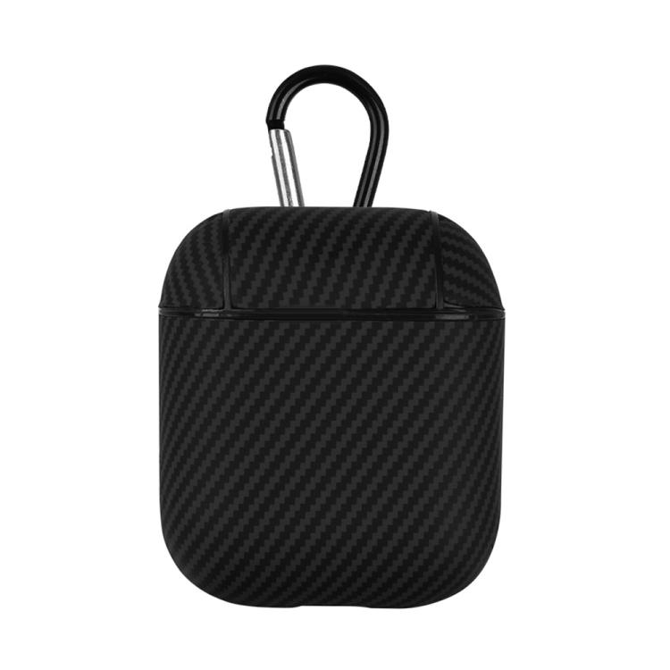 For AirPods 1 / 2 Carbon Fibre Texture PU Earbuds Box PC Case with Hook(Black)