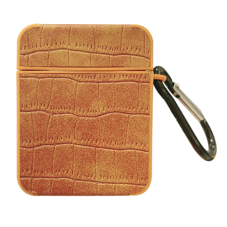 For AirPods 1 / 2 Crocodile Pattern Square Leather Earphone Case(Brown)