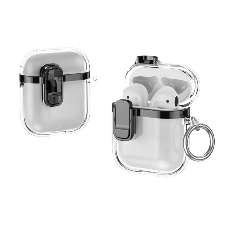For AirPods 1 / 2 Electroplating Transparent Wireless Earphones Case with Security Lock(Black)