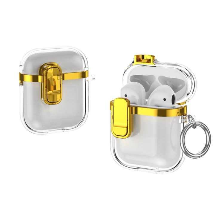 For AirPods 1 / 2 Electroplating Transparent Wireless Earphones Case with Security Lock(Gold)