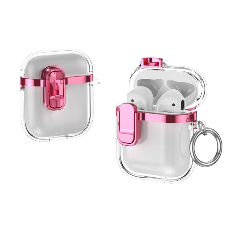 For AirPods 1 / 2 Electroplating Transparent Wireless Earphones Case with Security Lock(Pink)