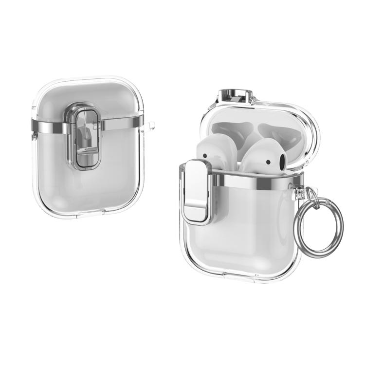 For AirPods 1 / 2 Electroplating Transparent Wireless Earphones Case with Security Lock(Silver)