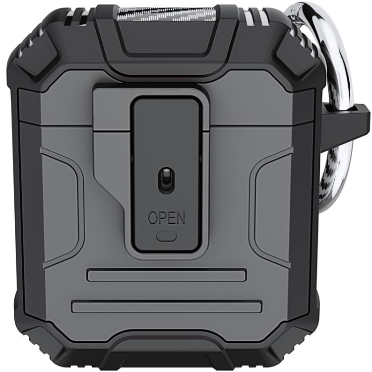 For AirPods 1 / 2 Non-slip TPU+PC Shockproof Earphones Case with Hook(Black)
