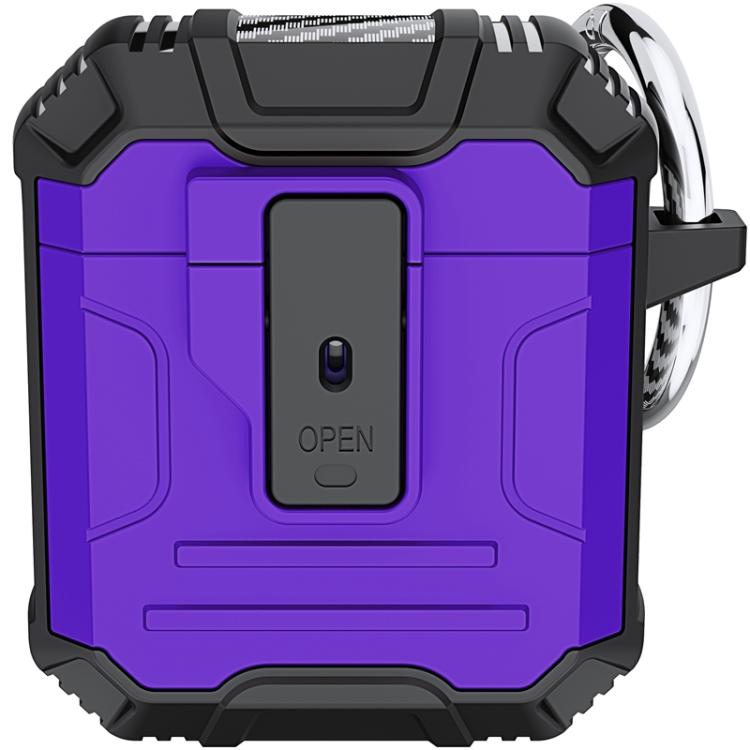 For AirPods 1 / 2 Non-slip TPU+PC Shockproof Earphones Case with Hook(Purple)
