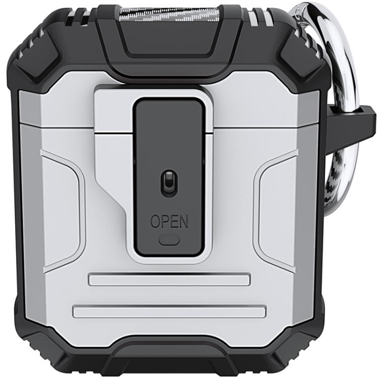 For AirPods 1 / 2 Non-slip TPU+PC Shockproof Earphones Case with Hook(Silver)