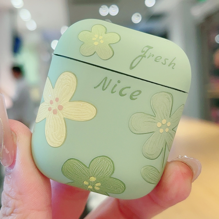 For AirPods 1 / 2 Oil Painting Floral Matte Earphones Protective Case(Green)