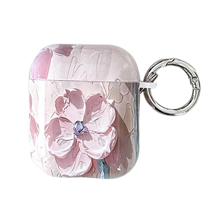 For AirPods 1 / 2 Oil Painting TPU Water Sticker Earphone Case(Pink)