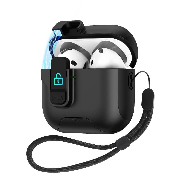 For AirPods 2 / 1 Automatic Pop-up Cover Holder Earphone Case with Switch Lock(Black)