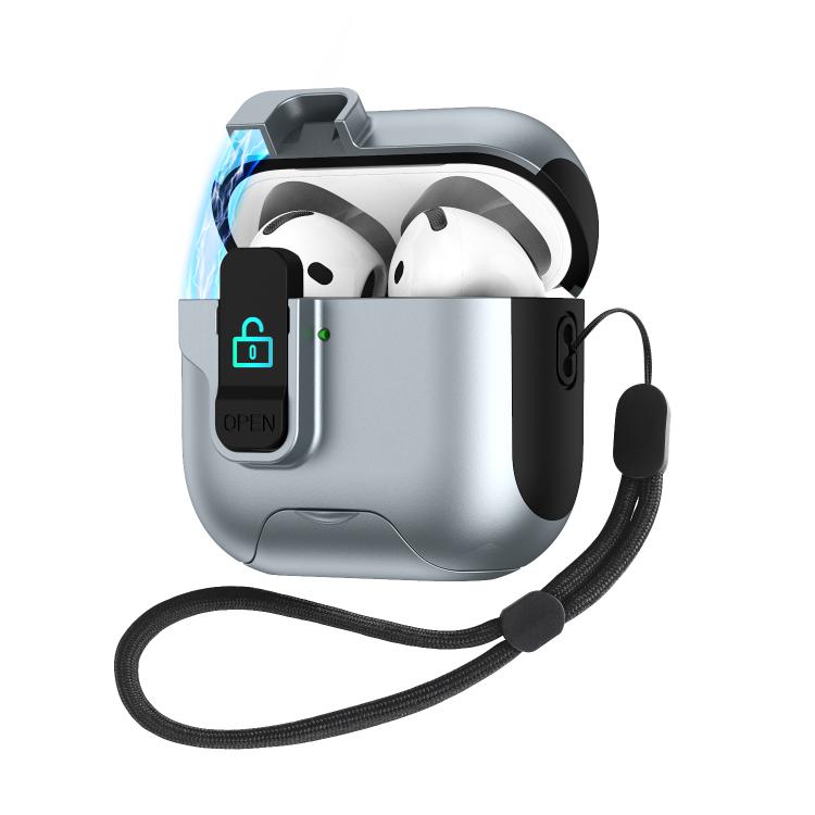 For AirPods 2 / 1 Automatic Pop-up Cover Holder Earphone Case with Switch Lock(Grey)