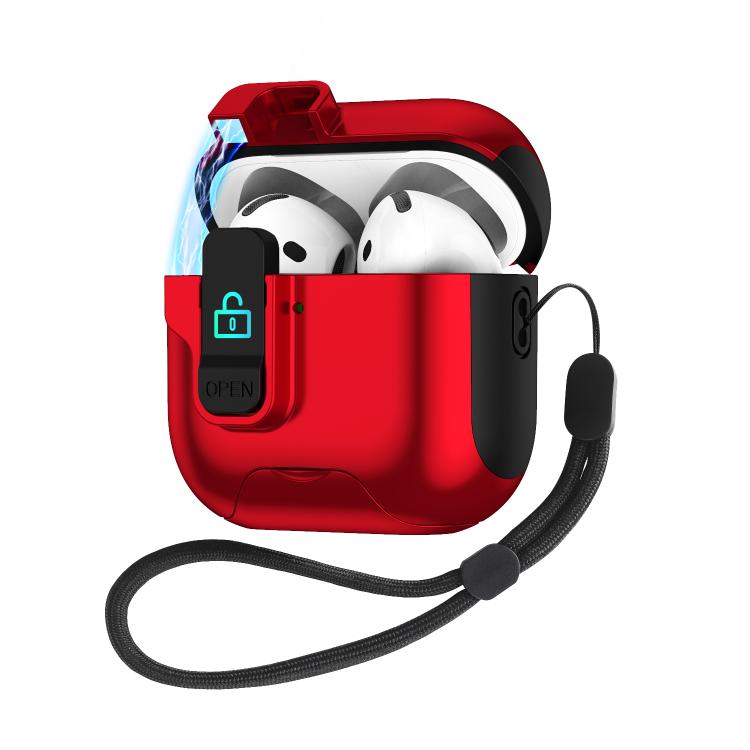 For AirPods 2 / 1 Automatic Pop-up Cover Holder Earphone Case with Switch Lock(Red)