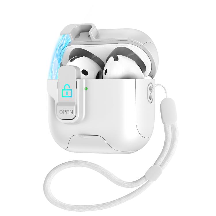For AirPods 2 / 1 Automatic Pop-up Cover Holder Earphone Case with Switch Lock(White)