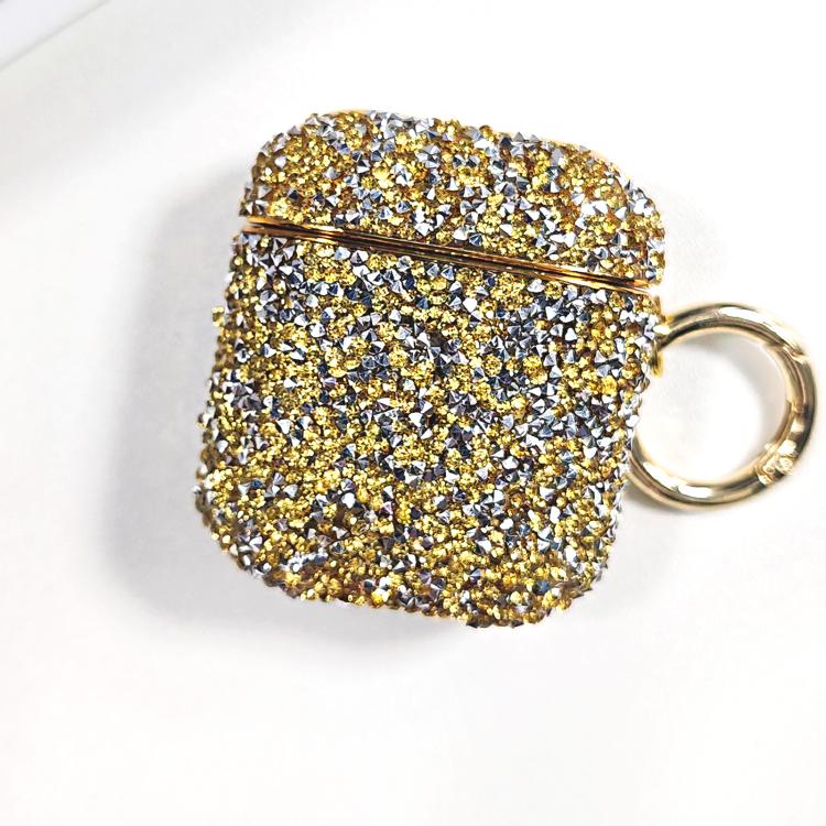 For AirPods 2 / 1 Electroplating Glitter Diamond Wireless Earphone Protective Case(Gold)