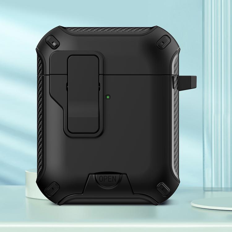 For AirPods 2 / 1 Wireless Bluetooth Earphones MagSafe Holder Protective Case(Black)