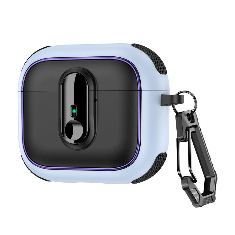 For AirPods 3 Armor Magnetic Wireless Earphones Case with Security Lock(Black Light Blue)