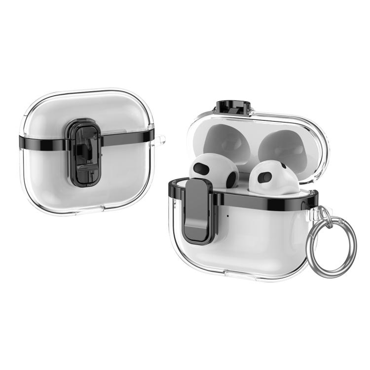 For AirPods 3 Electroplating Transparent Wireless Earphones Case with Security Lock(Black)