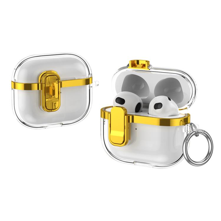 For AirPods 3 Electroplating Transparent Wireless Earphones Case with Security Lock(Gold)