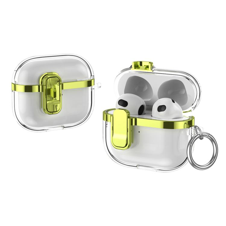 For AirPods 3 Electroplating Transparent Wireless Earphones Case with Security Lock(Light Green)