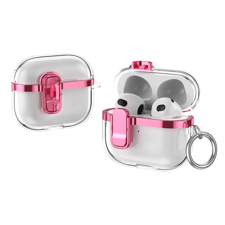 For AirPods 3 Electroplating Transparent Wireless Earphones Case with Security Lock(Pink)