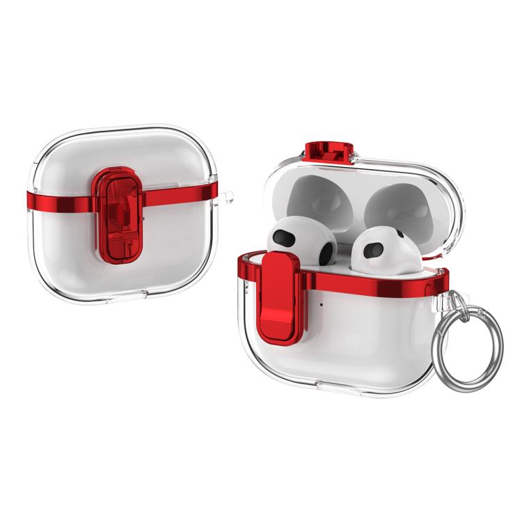 For AirPods 3 Electroplating Transparent Wireless Earphones Case with Security Lock(Red)