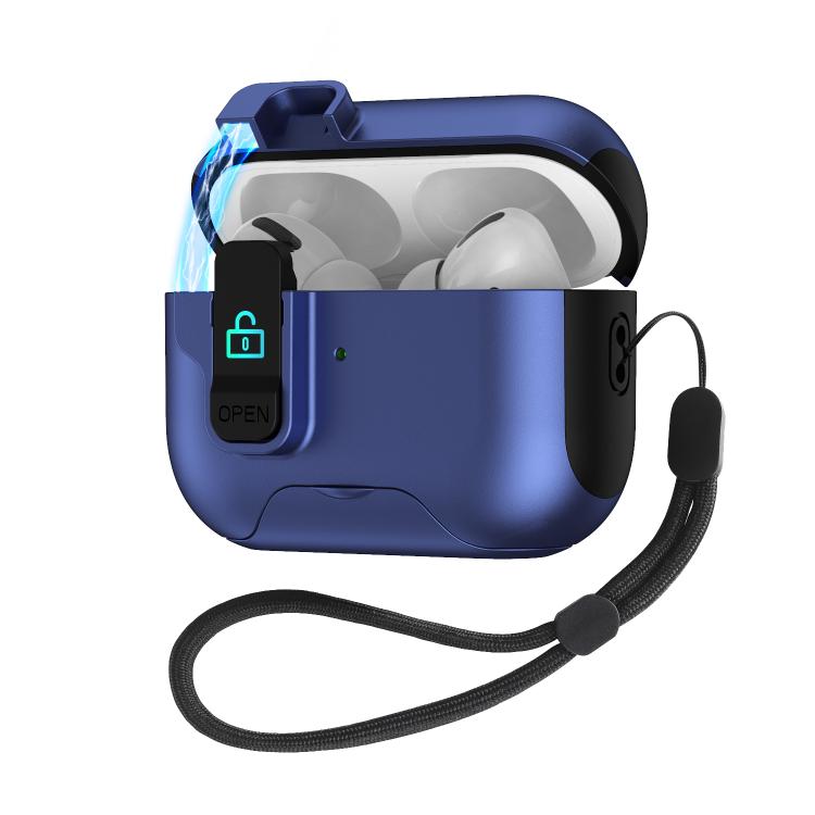 For AirPods Pro 3 Automatic Pop-up Cover Holder Earphone Case with Switch Lock(Dark Blue)