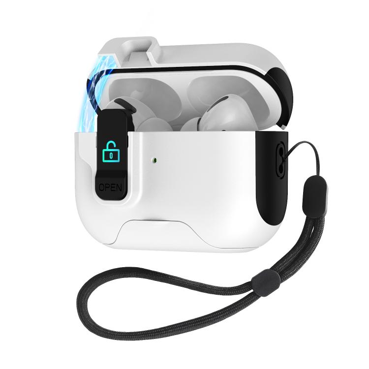 For AirPods Pro 3 Automatic Pop-up Cover Holder Earphone Case with Switch Lock(White Black)